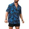 imageFloerns Mens Casual Tropical Print Button Down Short Sleeve Hawaiian ShirtBlue Leaf