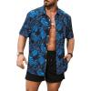 imageFloerns Mens Casual Tropical Print Button Down Short Sleeve Hawaiian ShirtBlue Leaf