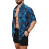 imageFloerns Mens Casual Tropical Print Button Down Short Sleeve Hawaiian ShirtBlue Leaf