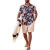 imageFloerns Mens Casual Tropical Print Button Down Short Sleeve Hawaiian ShirtBlue Pink Floral
