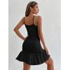 imageFloerns Womens Casual Spaghetti Strap Ruched Ruffle Hem Cami Short DressBlack