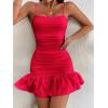 imageFloerns Womens Casual Spaghetti Strap Ruched Ruffle Hem Cami Short DressRed