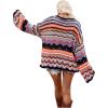 imageFloerns Womens Colorful Sweater Crochet Open Knit Long Sleeve Drop Shoulder Oversized SweaterBlue Multi