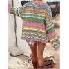 imageFloerns Womens Colorful Sweater Crochet Open Knit Long Sleeve Drop Shoulder Oversized SweaterGreen Multi