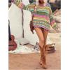 imageFloerns Womens Colorful Sweater Crochet Open Knit Long Sleeve Drop Shoulder Oversized SweaterGreen Multi