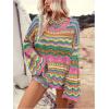 imageFloerns Womens Colorful Sweater Crochet Open Knit Long Sleeve Drop Shoulder Oversized SweaterGreen Multi