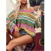 imageFloerns Womens Colorful Sweater Crochet Open Knit Long Sleeve Drop Shoulder Oversized SweaterGreen Multi