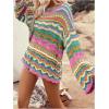 imageFloerns Womens Colorful Sweater Crochet Open Knit Long Sleeve Drop Shoulder Oversized SweaterGreen Multi