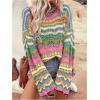 imageFloerns Womens Colorful Sweater Crochet Open Knit Long Sleeve Drop Shoulder Oversized SweaterGreen Multi