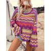 imageFloerns Womens Colorful Sweater Crochet Open Knit Long Sleeve Drop Shoulder Oversized SweaterHot Pink