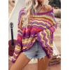 imageFloerns Womens Colorful Sweater Crochet Open Knit Long Sleeve Drop Shoulder Oversized SweaterHot Pink