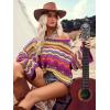imageFloerns Womens Colorful Sweater Crochet Open Knit Long Sleeve Drop Shoulder Oversized SweaterHot Pink