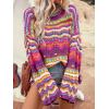 imageFloerns Womens Colorful Sweater Crochet Open Knit Long Sleeve Drop Shoulder Oversized SweaterHot Pink