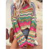 imageFloerns Womens Colorful Sweater Crochet Open Knit Long Sleeve Drop Shoulder Oversized SweaterHot Pink Multi