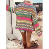 imageFloerns Womens Colorful Sweater Crochet Open Knit Long Sleeve Drop Shoulder Oversized SweaterHot Pink Multi