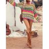 imageFloerns Womens Colorful Sweater Crochet Open Knit Long Sleeve Drop Shoulder Oversized SweaterHot Pink Multi