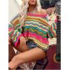 imageFloerns Womens Colorful Sweater Crochet Open Knit Long Sleeve Drop Shoulder Oversized SweaterHot Pink Multi