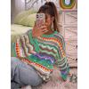 imageFloerns Womens Colorful Sweater Crochet Open Knit Long Sleeve Drop Shoulder Oversized SweaterMint Green Multi