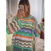 imageFloerns Womens Colorful Sweater Crochet Open Knit Long Sleeve Drop Shoulder Oversized SweaterMint Green Multi