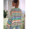 imageFloerns Womens Colorful Sweater Crochet Open Knit Long Sleeve Drop Shoulder Oversized SweaterMint Green Multi