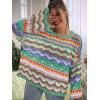 imageFloerns Womens Colorful Sweater Crochet Open Knit Long Sleeve Drop Shoulder Oversized SweaterMint Green Multi