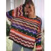 imageFloerns Womens Colorful Sweater Crochet Open Knit Long Sleeve Drop Shoulder Oversized SweaterMulticoloured