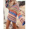imageFloerns Womens Colorful Sweater Crochet Open Knit Long Sleeve Drop Shoulder Oversized SweaterOrange Multi