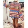 imageFloerns Womens Colorful Sweater Crochet Open Knit Long Sleeve Drop Shoulder Oversized SweaterOrange Multi