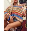 imageFloerns Womens Colorful Sweater Crochet Open Knit Long Sleeve Drop Shoulder Oversized SweaterOrange Multi