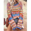 imageFloerns Womens Colorful Sweater Crochet Open Knit Long Sleeve Drop Shoulder Oversized SweaterOrange Multi