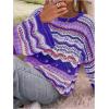 imageFloerns Womens Colorful Sweater Crochet Open Knit Long Sleeve Drop Shoulder Oversized SweaterPurple White Multi