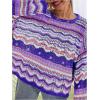 imageFloerns Womens Colorful Sweater Crochet Open Knit Long Sleeve Drop Shoulder Oversized SweaterPurple White Multi