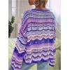 imageFloerns Womens Colorful Sweater Crochet Open Knit Long Sleeve Drop Shoulder Oversized SweaterPurple White Multi