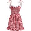 imageFloerns Womens Gingham Print tie Shoulder Sleeveless Ruffle Hem cami DressRed and White