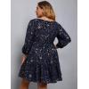 imageFloerns Womens Plus Size Printed Casual Square Neck Puff Sleeve A Line DressA Navy Blue Galaxy