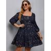imageFloerns Womens Plus Size Printed Casual Square Neck Puff Sleeve A Line DressA Navy Blue Galaxy