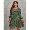 imageFloerns Womens Plus Size Printed Casual Square Neck Puff Sleeve A Line DressGreen Floral