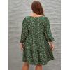 imageFloerns Womens Plus Size Printed Casual Square Neck Puff Sleeve A Line DressGreen Floral