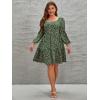 imageFloerns Womens Plus Size Printed Casual Square Neck Puff Sleeve A Line DressGreen Floral