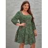 imageFloerns Womens Plus Size Printed Casual Square Neck Puff Sleeve A Line DressGreen Floral