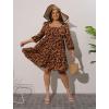 imageFloerns Womens Plus Size Printed Casual Square Neck Puff Sleeve A Line DressLeopard