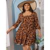 imageFloerns Womens Plus Size Printed Casual Square Neck Puff Sleeve A Line DressLeopard