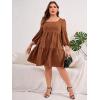imageFloerns Womens Plus Size Printed Casual Square Neck Puff Sleeve A Line DressSolid Brown
