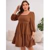 imageFloerns Womens Plus Size Printed Casual Square Neck Puff Sleeve A Line DressSolid Brown