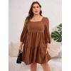 imageFloerns Womens Plus Size Printed Casual Square Neck Puff Sleeve A Line DressSolid Brown