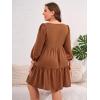 imageFloerns Womens Plus Size Printed Casual Square Neck Puff Sleeve A Line DressSolid Brown