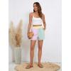 imageFloerns Womens Striped Print Elastic High Waist Wide Leg Casual ShortsGreen and Pink