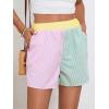 imageFloerns Womens Striped Print Elastic High Waist Wide Leg Casual ShortsGreen and Pink