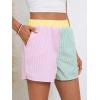 imageFloerns Womens Striped Print Elastic High Waist Wide Leg Casual ShortsGreen and Pink