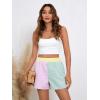 imageFloerns Womens Striped Print Elastic High Waist Wide Leg Casual ShortsGreen and Pink